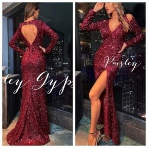 Maroon Sequined Ball Gown for Special Events